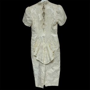 Vtg McClintock Lace Brocade Tapestry Pearl Buttons Wedding Formal Dress 10 Flora